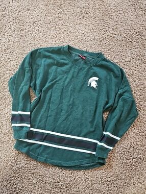 Michigan State Spartans Green Striped Crewneck Sweatshirt with Spartan Logo